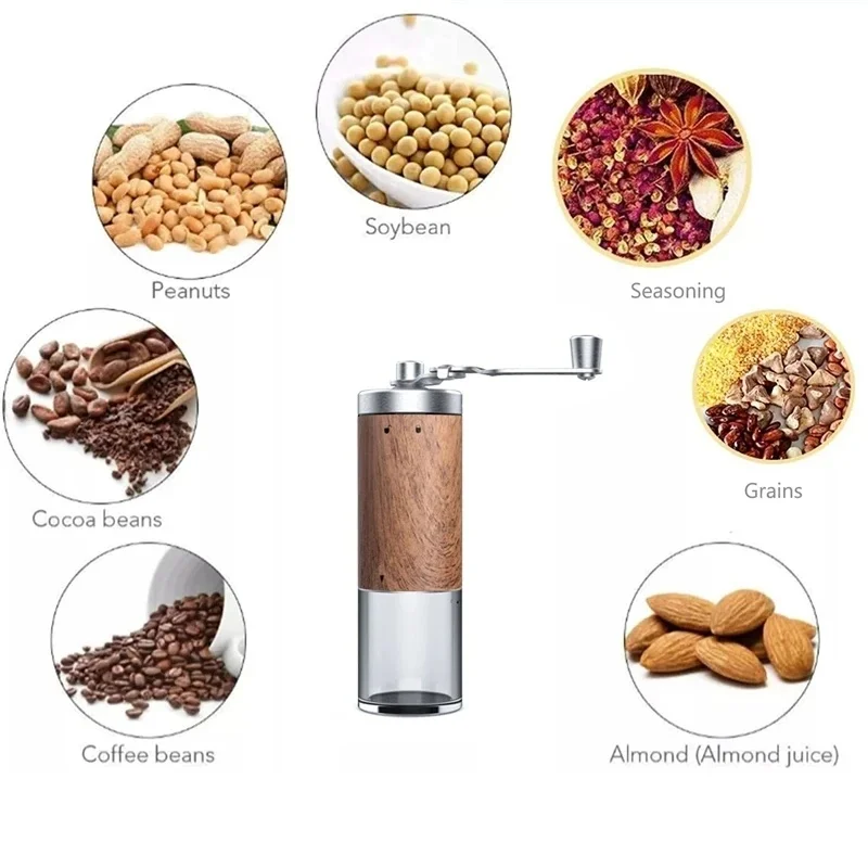 Portable Wood Grain Hand Coffee Grinder, Stainless Steel Crank Manual Coffee Bean Mill Kitchen Accessory view 2