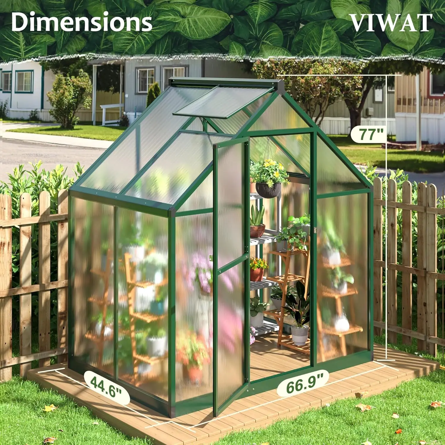 4x6 FT Greenhouse for Outdoors, Polycarbonate Greenhouse with Quick Setup Structure and Roof Vent，room