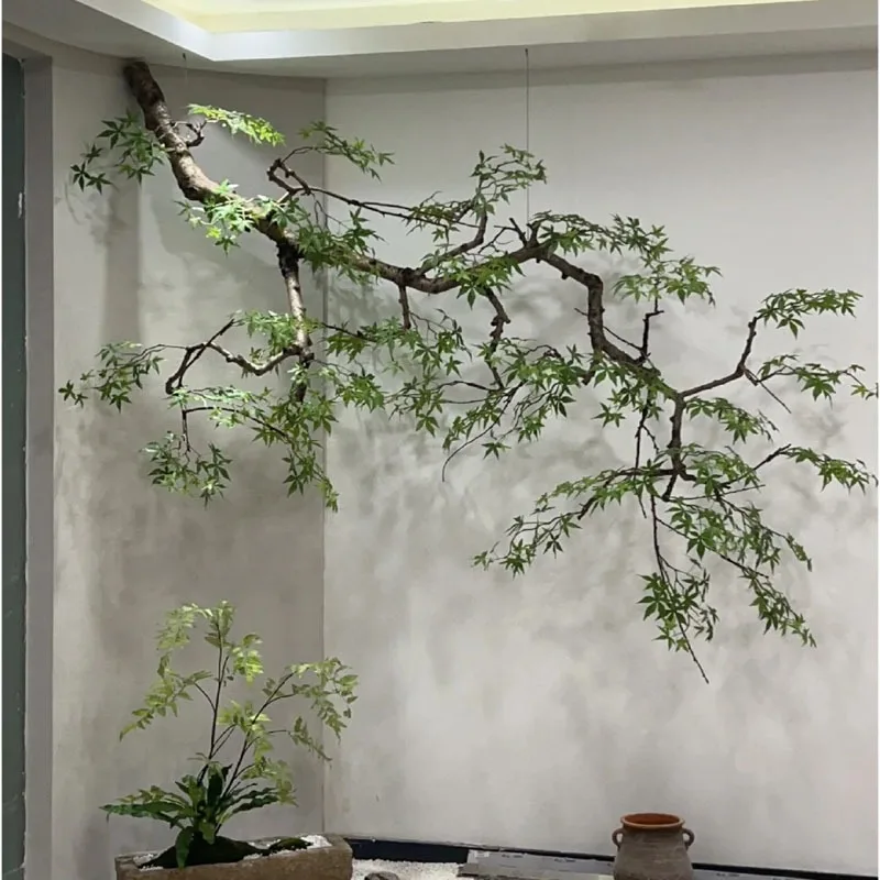 Wall-mounted simulation green plant red maple green maple hanging maple leaf tree wall-mounted side-mounted wall