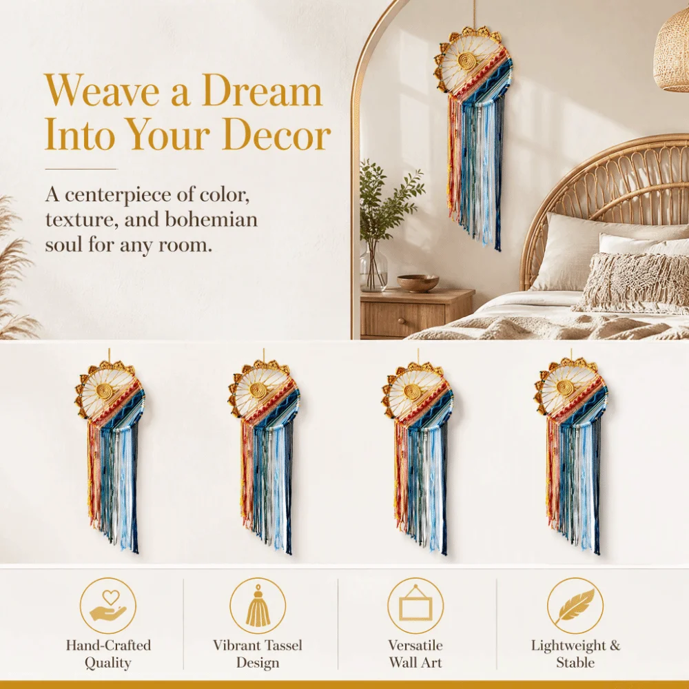 Beautiful 100cm Macrame Wall Hanging Sun Boho Style Woven Tapestry Woven Tassel Dream Catcher Decor For Nursery