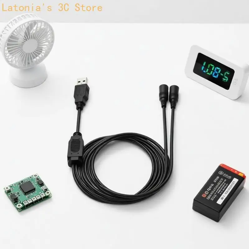 USB-A Male to 2 Female Power Cable for Small Electronics DC5521 5525 35135 Cord X3UB