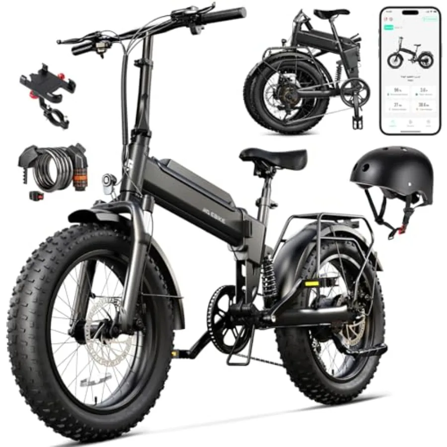 Commuter folding electric bike for adults: aluminum frame matte black finish 1500W motor 28MPH top speed 20x4.0 fat tires dual