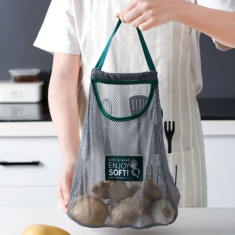 Reusable Kitchen Hanging Mesh Bag Home Fruit And Vegetable Storage Net Bag For Ginger Garlic Potatoes Onions