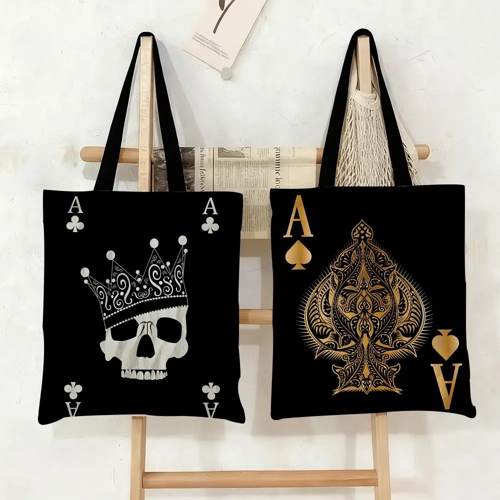 

Pik Ace King Card Storage Bags Canvas Tote Bag Large Capacity Double-Sided Print Reusable Shopping Bag Eco-Friendly Shoulder Bag