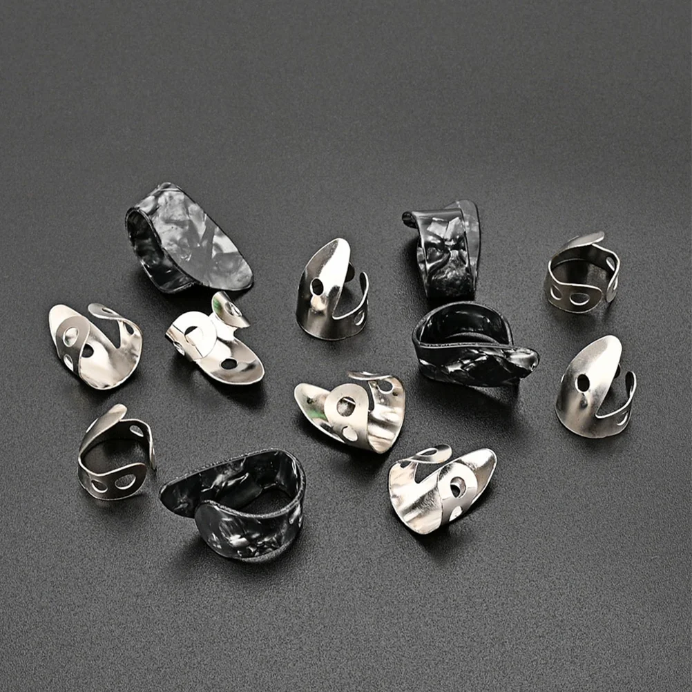 12 قطعة من حلقات اختيار الإبهام المعدنية القابلة للتعديل من الفولاذ المقاوم للصدأ أداة حماية لممارسة الجيتار