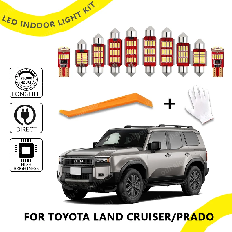 

14Pcs For Prado 120 Car Led Interior Light Kit For Toyota Land Cruiser Prado 120 2002-2009 Dome Map Trunk Lamp