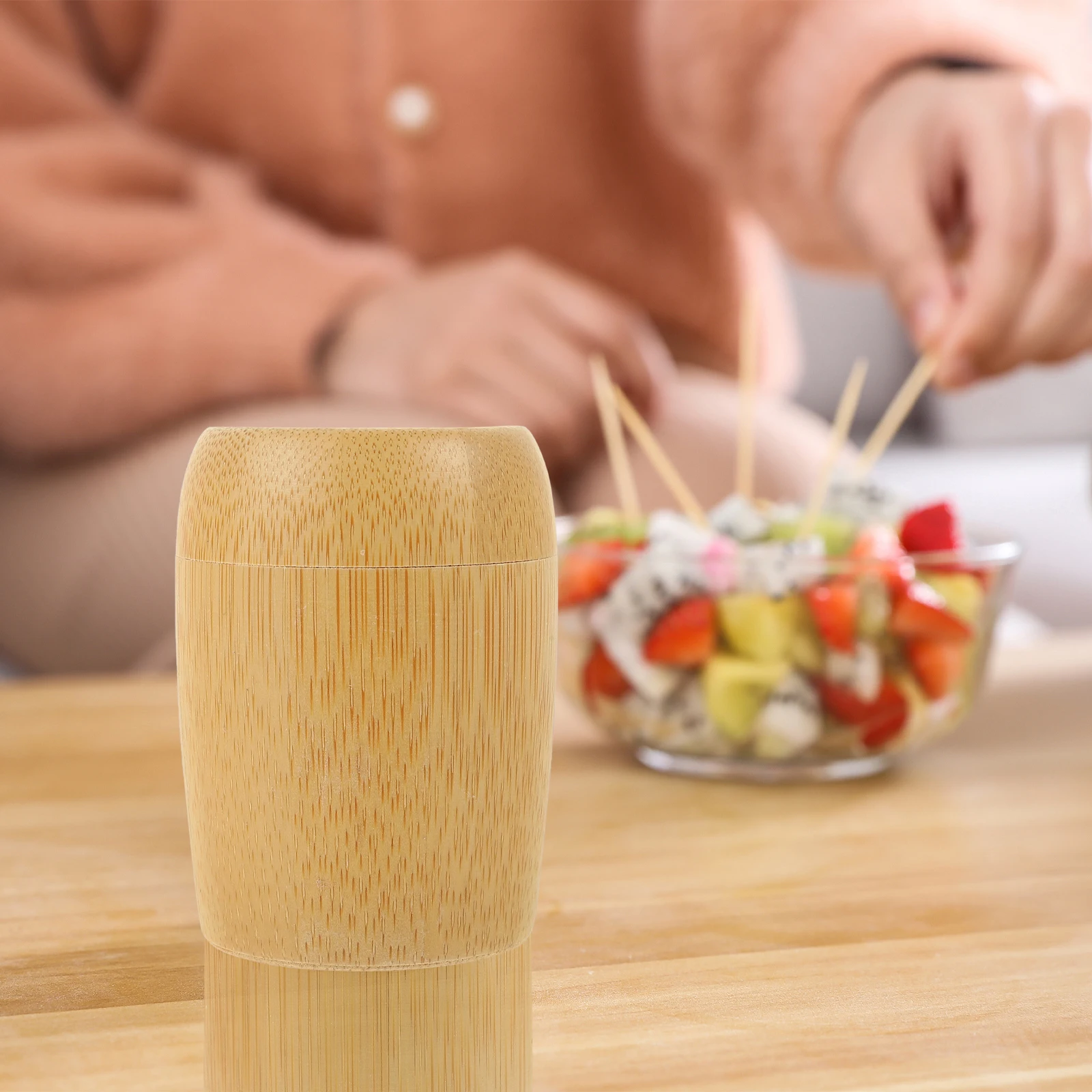 

Bamboo Toothpick Holder Clear Light Brown Travel Dispenser Desktop Pegwood Box Reusable Container Kitchen Bar Supplies