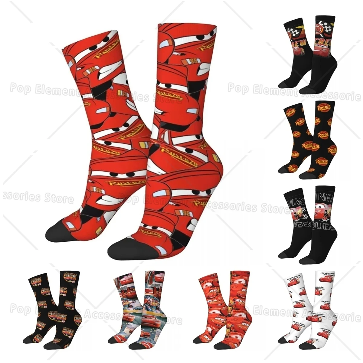 Lightning McQueen Collage Socks Men's Women's Funny Happy Cars Socks Novelty Spring Summer Autumn Winter Socks Gift