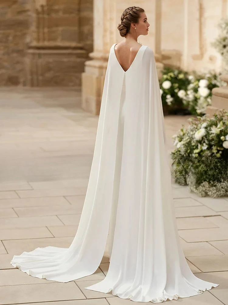 Elegant Wedding Jumpsuit for Women Deep V-neck with Cape Sleeves Modern Bridal Gown Vestido De Novia Customized