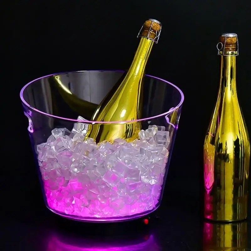 

Double Handle Plastic Champagne Buckets 6L Transparent With Colorful Reflective Design For Beer And Drink Cooling 87HA