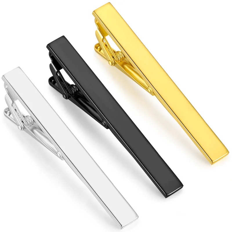 

Polished Brass Tie Clip for Men Laser-Engraved Logo, Minimalist Business Tie Bar, Silver and Gold