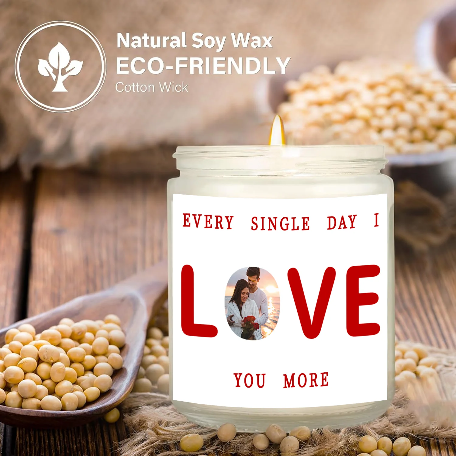7oz, vela perfumada con imagen personalizable "Love You More Every Day", gif personalizada del Día de San Valentín/cumpleaños/aniversario