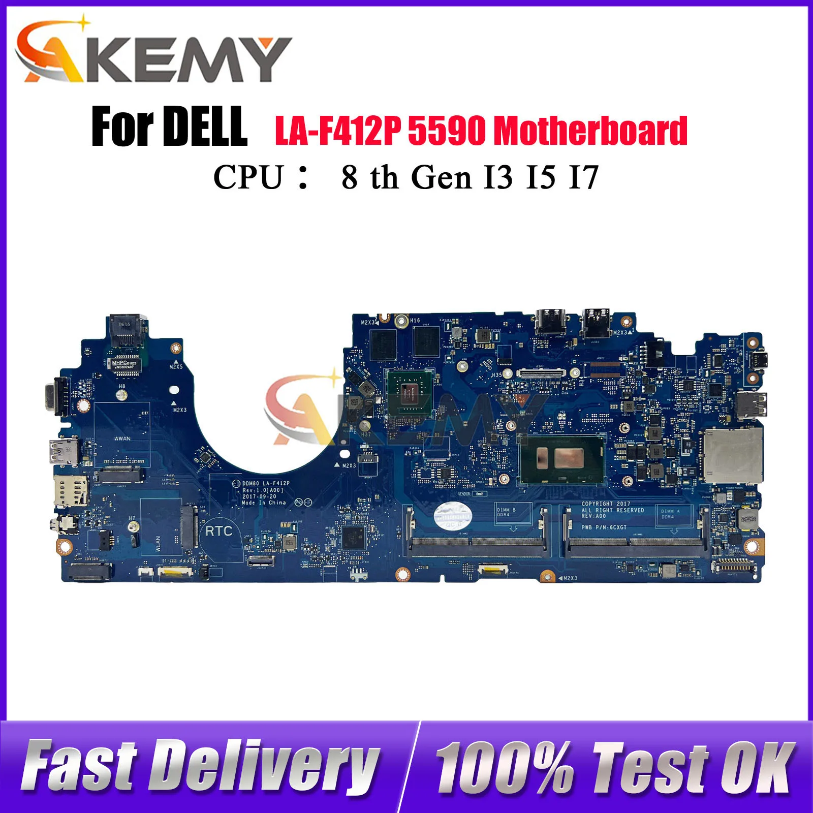 

Материнская плата для ноутбука Dell Latitude 5590 LA-F412P с I5 I7 8 процессоров MX130 DDR4 CN-0P50J0 0630XH протестирована нормально