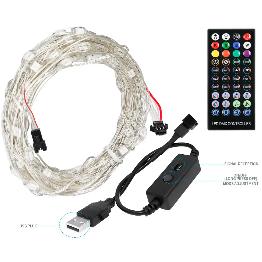 Imagem -02 - Led Luzes da Corda Fio de Cobre Luz Led Cor Completa Endereçável Individualmente à Prova Impermeável Água Decoração Luzes Natal Dc5v Sk6812