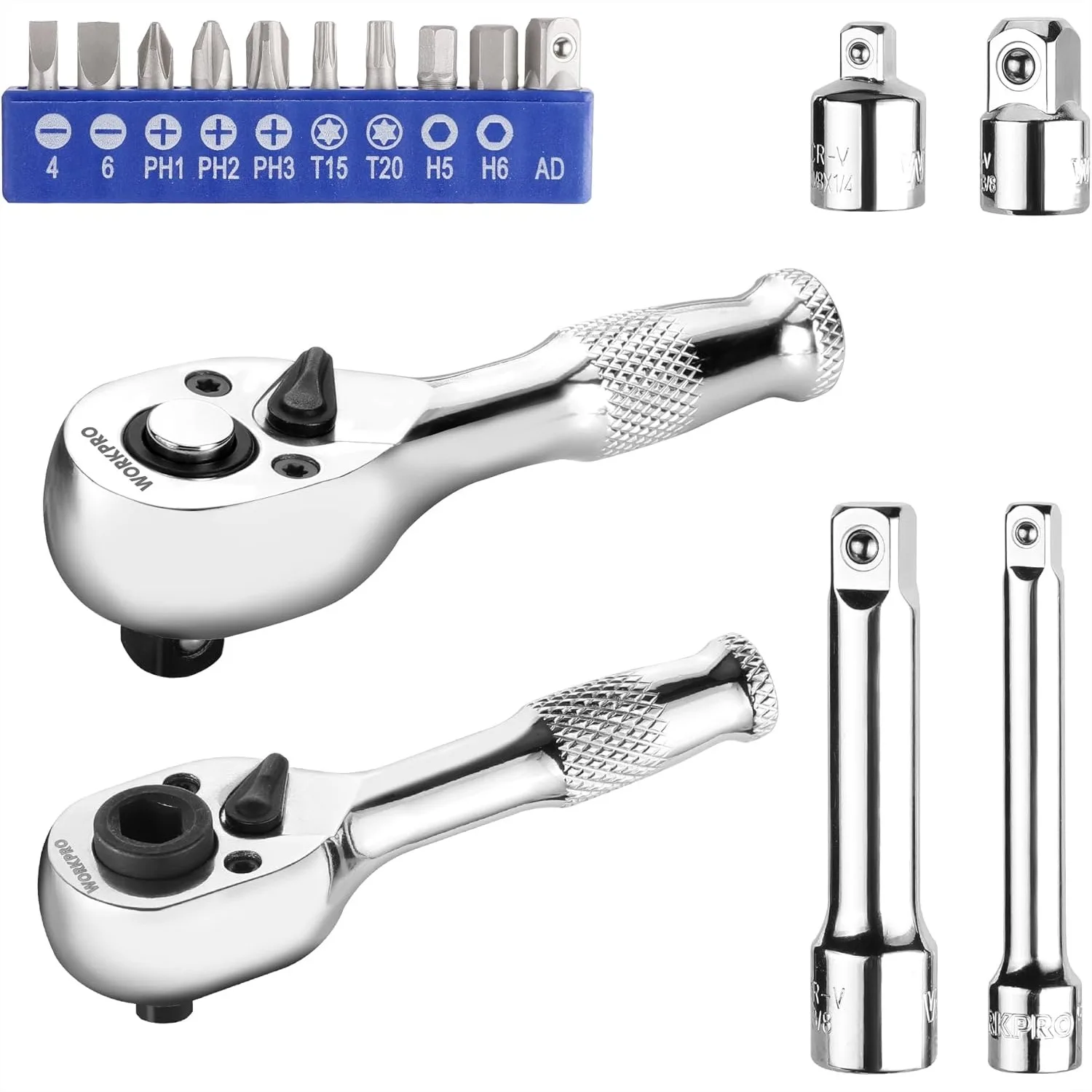 

Stubby Ratchet & Bit Driver Set 16 PCS with Quick-Release Reversible Socket Wrench, Perfect for Tight Spaces