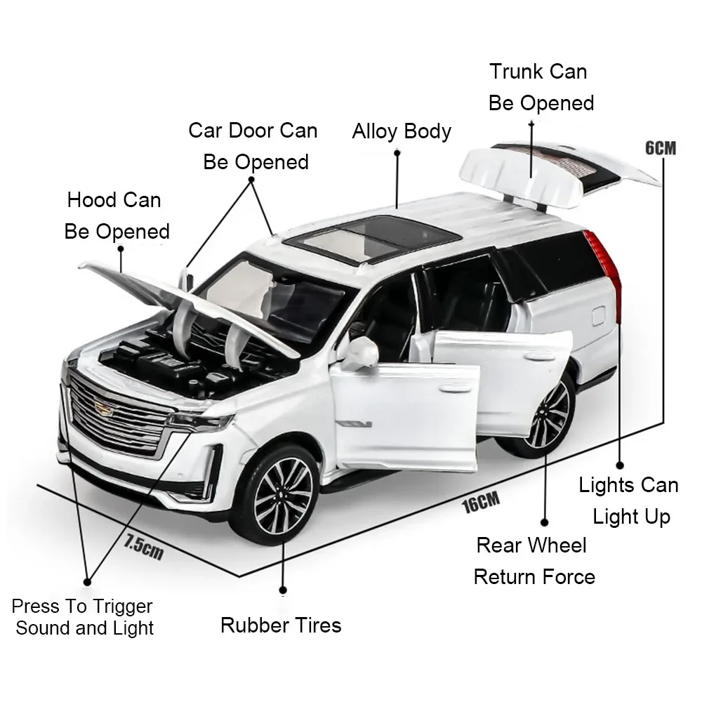 1:32 Cadillac Escalade Legierung Miniaturmodelle Spielzeug Diecast Autos 6 Türen geöffnet Sound Licht zurückziehen Modelle Kinder Weihnachtsgeschenke