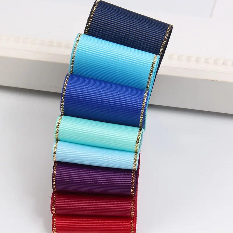 2yards/lot Thread Golden rim Satin Ribbon grosgrain ribbons DIY Bow Craft Decor for Gift Wrap Wedding Party Scrapbooking Supply