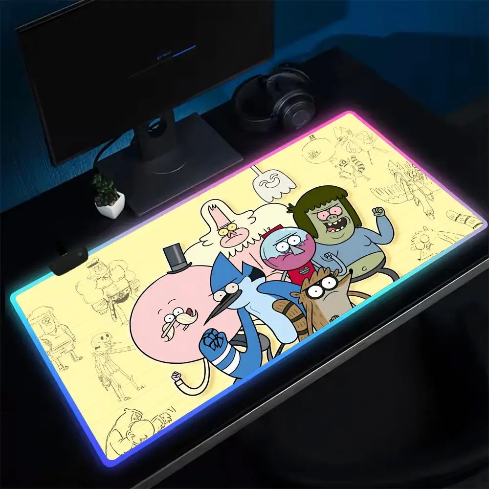 

Anime Regular Show Mouse Pad Anime Gaming Mouse Pad LED Table Pads Backlit Rubber Desktop XXL RGB Desk Mats