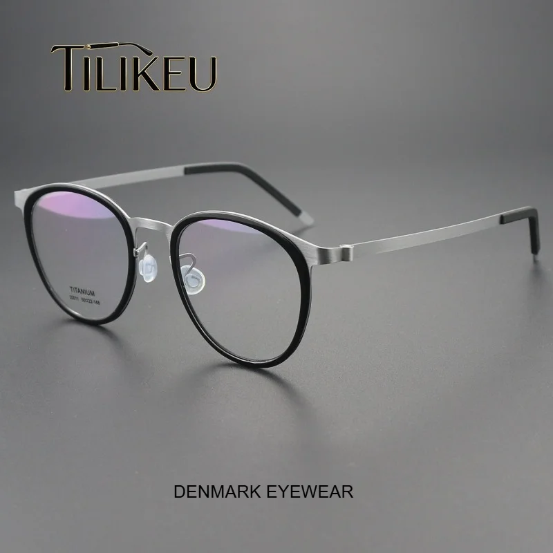 New Ultra Light Pure Titanium Large Round Eyeglasses Frame Men Luxury Brand Eyewear Women Fashion Designer Eyeglass Danish Style