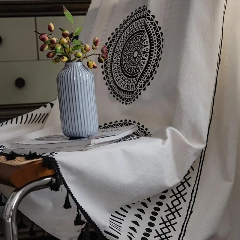 

Bohemia Floral Cotton Linen Curtain Window Curtains for Living Room Short Vintage Farmhouse Deco Tassel Drapes Kitchen Valance