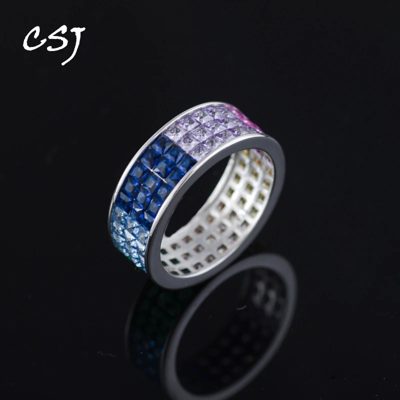 

CSJ Borderless Inlaid Spinel Ring Sterling 925 Silver Created Gemstone Classic Fine Jewelry for Women Birthday Party Gift