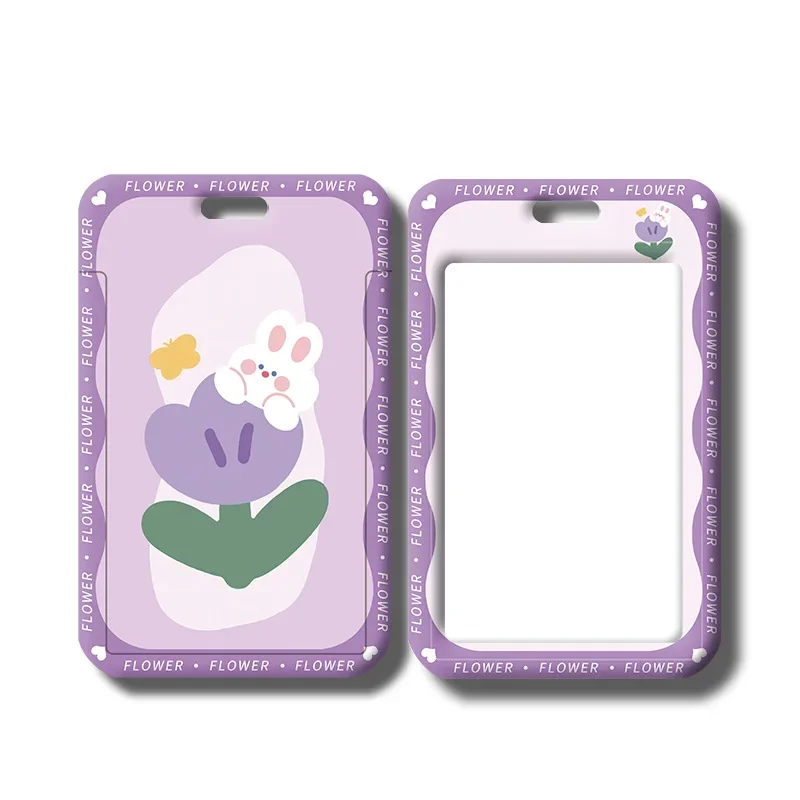 Funda con cordón para tarjeta de acceso, funda bonita con flores para estudiantes y Campus, funda con dibujos animados para autobús, funda para tarjeta de crédito