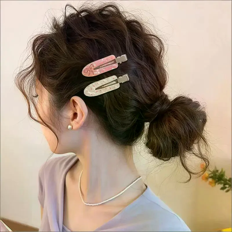 3Pcs Early Spring Girls Heart Rhinestone Plaid No‑Trace Hair Clips, Sweet Polka Dot Bow Bangs Side Hair Pins Hair Accessories