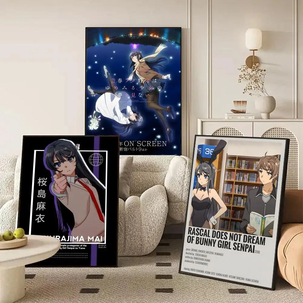 B-bunny girl S-senpai Poster Waterproof Self-Stick Wall Art Stickers, Removable Wall Decor for Living Room and Bedroom