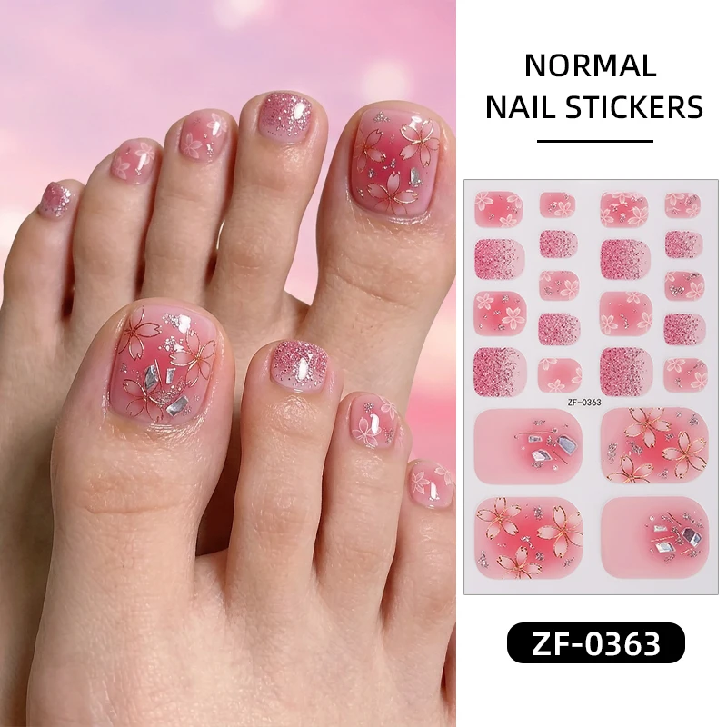 22Tips Summer Flowers Toenail Polish Sticker Gradient Floral Baking Free Toe Nail Strips Full Cover DIY Foot Decoration Stickers