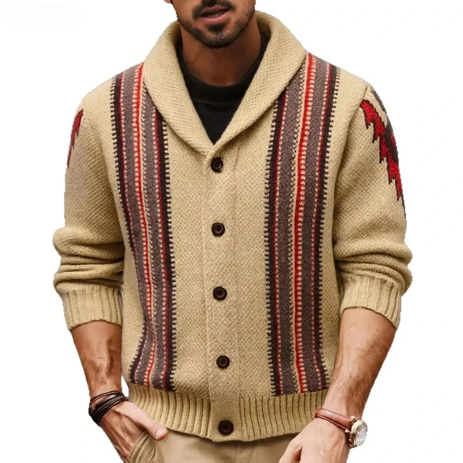 High-end Knitted Sweaters for Men Autumn Winter Retro Jacquard Cardigan Long Sleeve Knitted Warm Sweater Coats New Men's Clothes