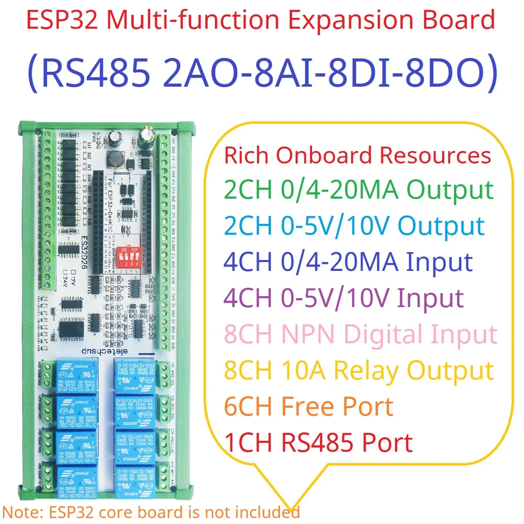 2AO-8AI-8DI-8DO ESP32 Wifi Network Relay Board 4-20MA 0-10V Digital Analog Input Output Module for Smart Switch IOT Simple PLC