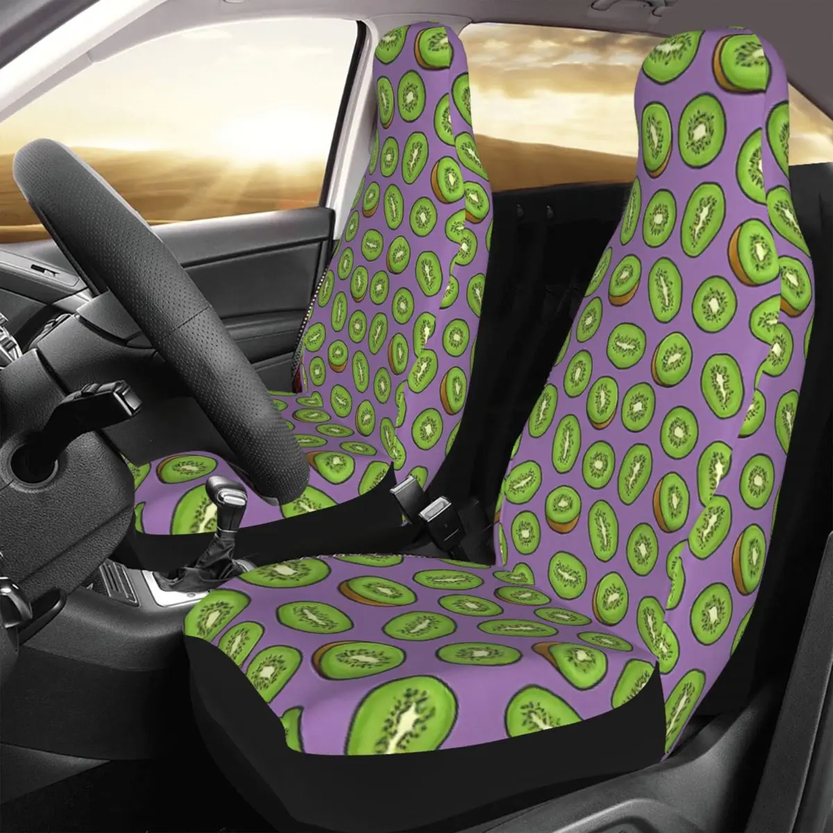 

Kiwi Fruits On Purple Car Seat Cover Custom Printing Universal Front Protector Accessories Cushion Set