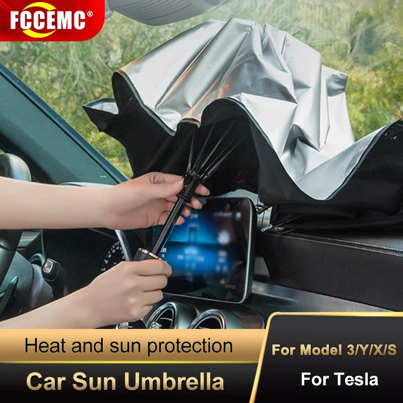 Car Sunshade Windshield Umbrella Front Sun Shade Parasol Foldable Summer Protection Seat Heat Insulation for Tesla Model 3 Y