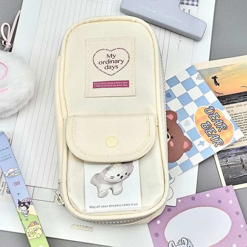 1 Piece Retro Student Pencil Case Vintage American Style Pencil Bag High Capacity Gray Blue Color Stationery Storage Bag School