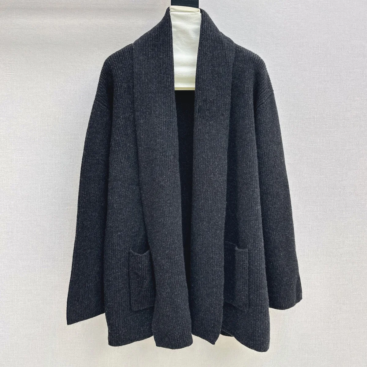 ：High Quality Women Shawl Collar Mid-Length Knit Cardigan, Loose Drop Shoulder Long Sleeve Solid Coat lyt261013223