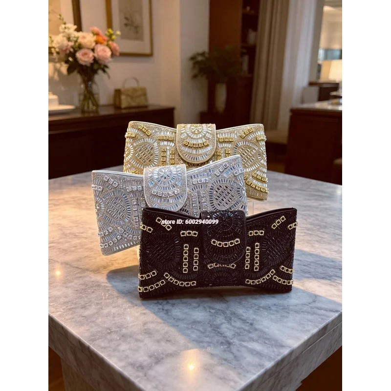 

2026 Trendy Beaded Clutch Handbag Women Designer Crossbody Shoulder Bag Luxury Evening Party