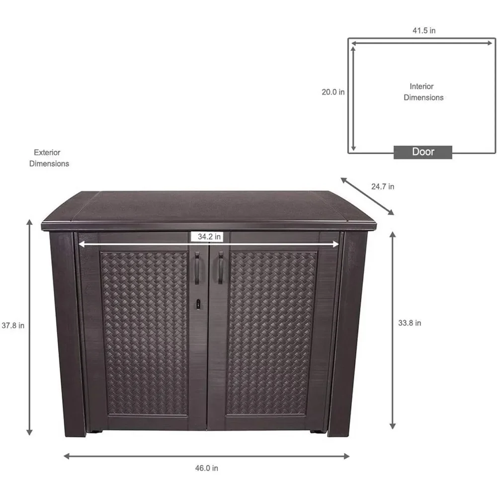 New-Rubbermaid Extra Large Decorative Patio Storage Cabinet, Weather Resistant, 123 Gal., Dark Teakwood