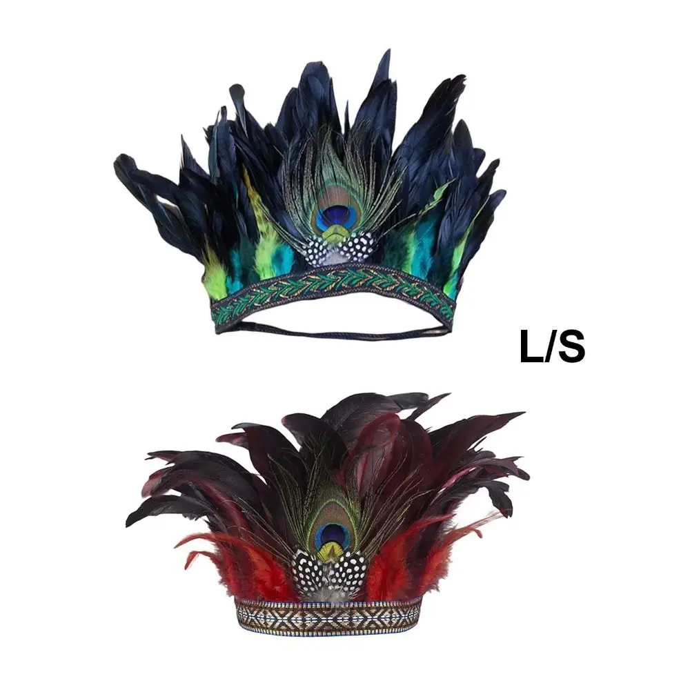 

New Feather Crown Feather Headbands With Strap Indian Crown Decorative Headdress Peacock Costume Hair Band Halloween