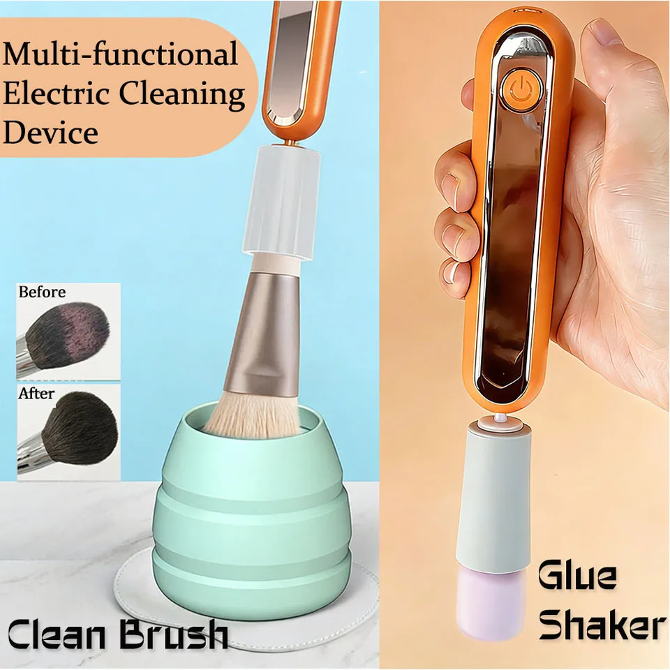 2 In1 USB Recharge Makeup Brush Cleaner Auto Washing & Drying Machine Electric Pigment Liquid Wake up Device Eyelash Glue Shaker