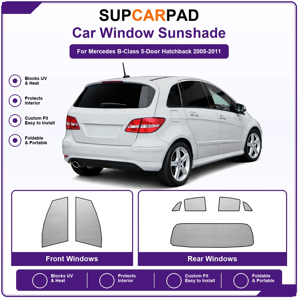 For Mercedes B-Class 5-Door Hatchback 2005-2011 Pre‑Cut Auto Window Sunshade Anti‑UV Car Sun Visor Protector