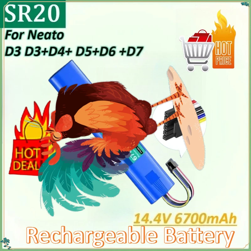

SR20 14.4V 6700mAh Li-ion High-Capacity Rechargeable Battery for Neato Robot Vacuum Cleaner D3 D3+ D5+D6 +D4+D7 Batteries
