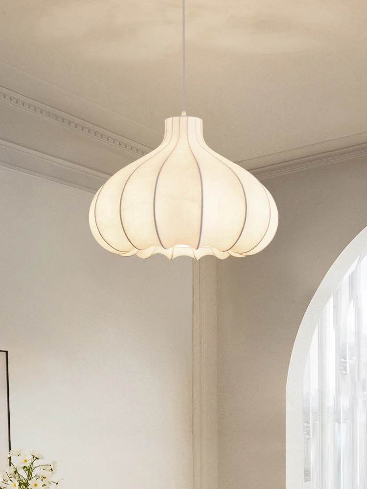 Lámpara colgante de seda de cebolla japonesa Wabi Sabi, candelabro de estilo crema francés, accesorios de lámpara para comedor, cocina y dormitorio