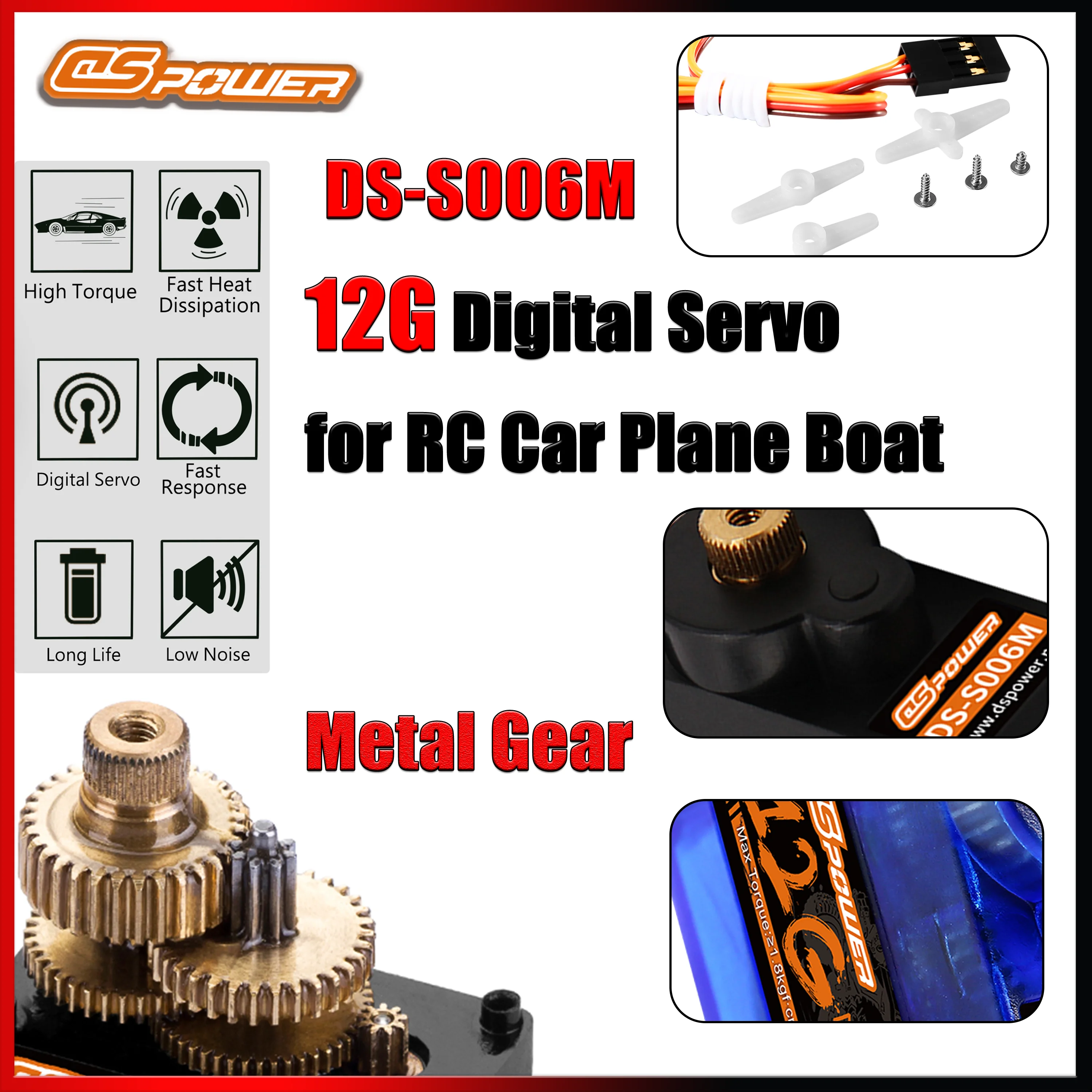 DSpower 12g Micro Motor Metal Gear Standaard Servo 4.8 ~ 6.0V Zwart Blauw voor Robot Drone Vliegtuig FPV RC Auto Boot Model Speelgoed Onderdelen