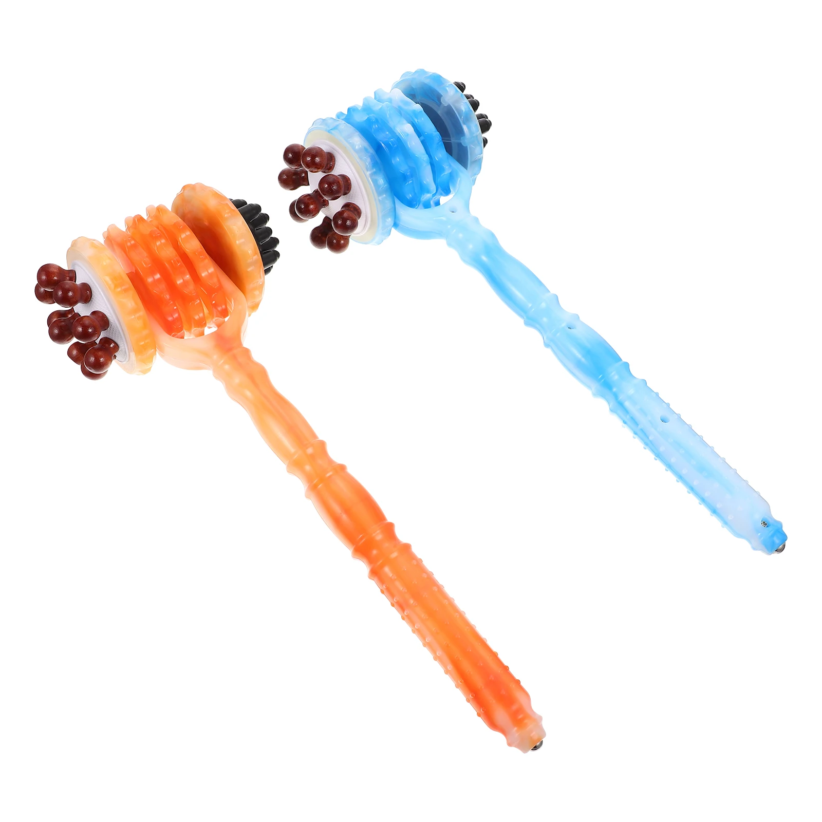 

2Pcs Body Massage Tool Handheld Back Stick Wood Hammer Head Hits Acupoint Massager Ergonomic Long Handle Gasbag Design Suitable