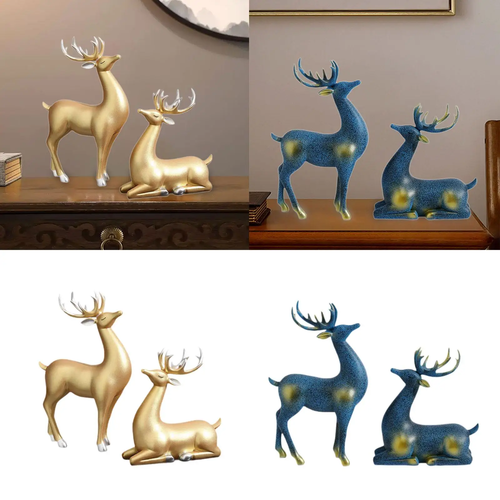 

2Pcs Reindeer Figurines Elk Sculptures Christmas Home Decor Resin Ornaments