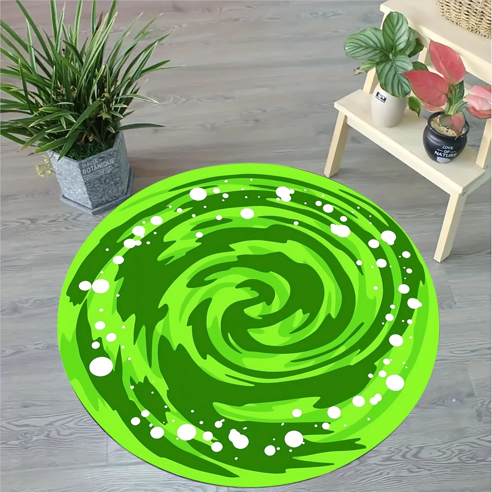 Vibrant Green Swirl Round Area Rug - 2D Printed Non-Slip Floor Mat for Living Room Bedroom & Home Decoration, 1PC