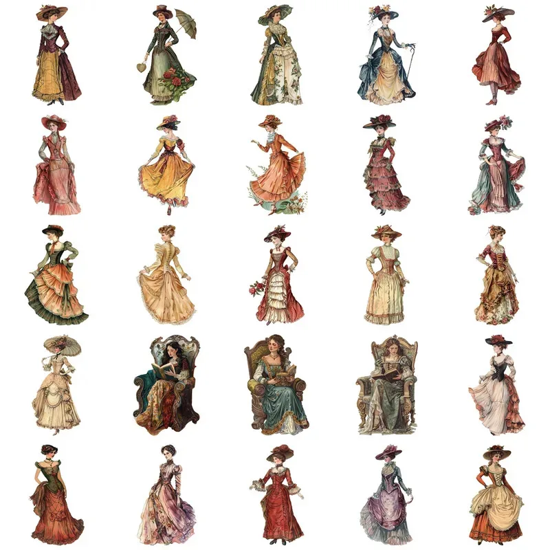 50/100Pcs Transparent Victorian Era Sticker Pack Waterproof Transparent PET Bookkeeping Material Decorative Guitar Notebook