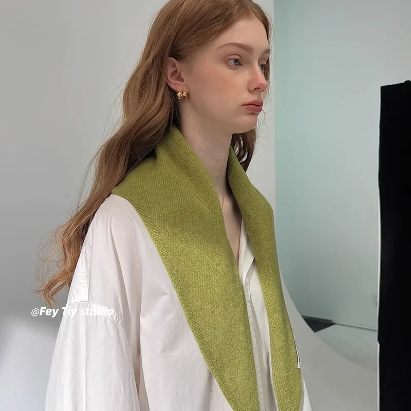 

Женский вязаный шерстяной треугольный шарф, многофункциональная повязка на голову, шаль, теплый модный аксессуар, утеплитель для шеи, осень-зима