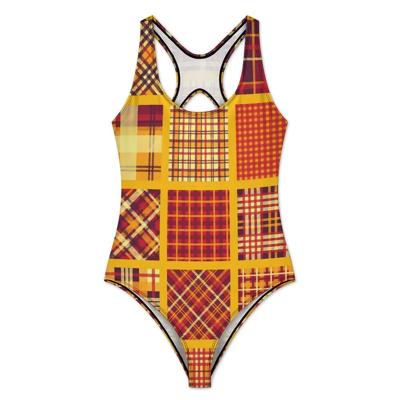 Patchwork Print Swimsuit Vintage Plaid One-Piece Swimwear Push Up Trend Bathing Suit Sexy Vacation Bath Custom DIY Beach Wear