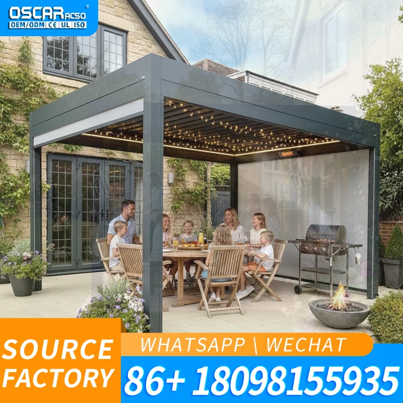 Tailored Modular Retractable Pergola Scandinavia Sunroom Patio Backyard Outdoor Smart Shelter Glass Enclosure Aluminum Terrace E